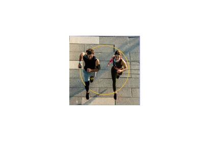 cercle jaune coupé superposé sur visuel