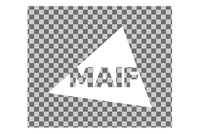 Logo MAIF mot MAIF écrit en défonce sur triangle blanc