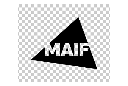 Logo MAIF mot MAIF en défonce sur triangle noir