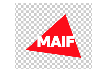 Logo MAIF mot MAIF en blanc sur un triangle rouge
