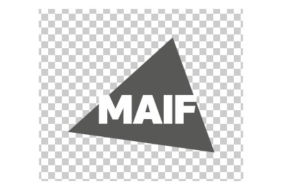 Logo MAIF mot MAIF écrit en blanc sur triangle noir à 80%