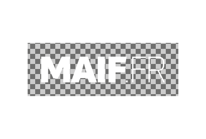 Logo MAIFFR en version lettre MAIFFR en blanc avec son espace de protection figuré par un damier