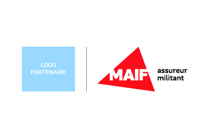 Exemple de cobranding logo partenaire filet séparateur et logo MAIF avec signature horizontale