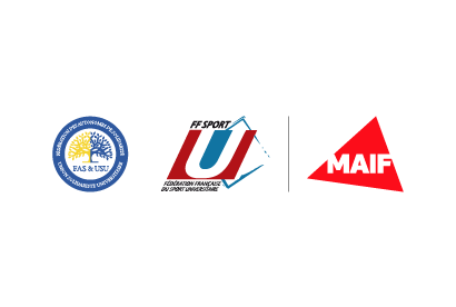 Exemple de cobranding avec logos partenaire ESA&USU et FF Sport, un  filet séparateur et le logo MAIF