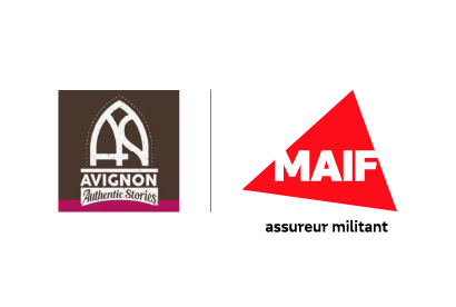 Exemple de cobranding avec logo partenaire Avignon authentic stories filet séparateur logo MAIF