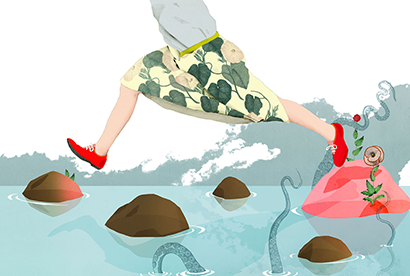 infographie saut entre 2 pierres