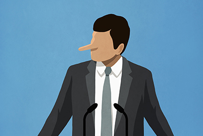 Illustration : orateur avec nez allongé