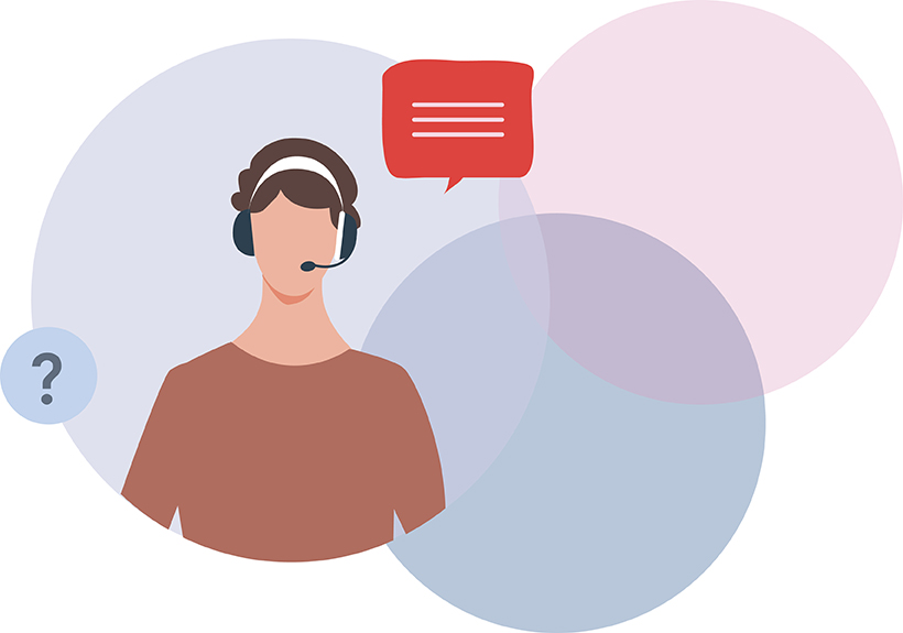 Illustration : conseiller avec casque et bulle de dialogue