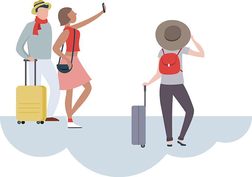 illustration : un couple de touriste et une femme avec leurs valises